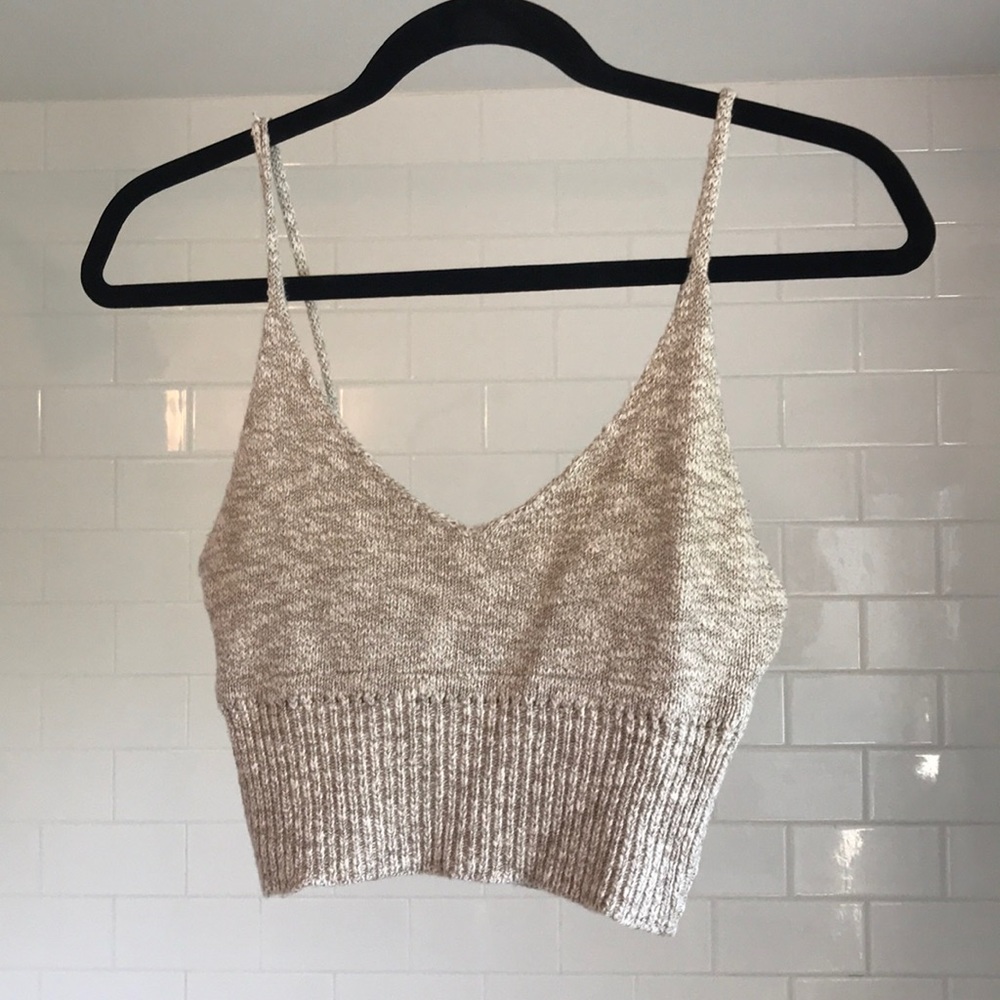 Crocheted Cream & Tan Crop Top
